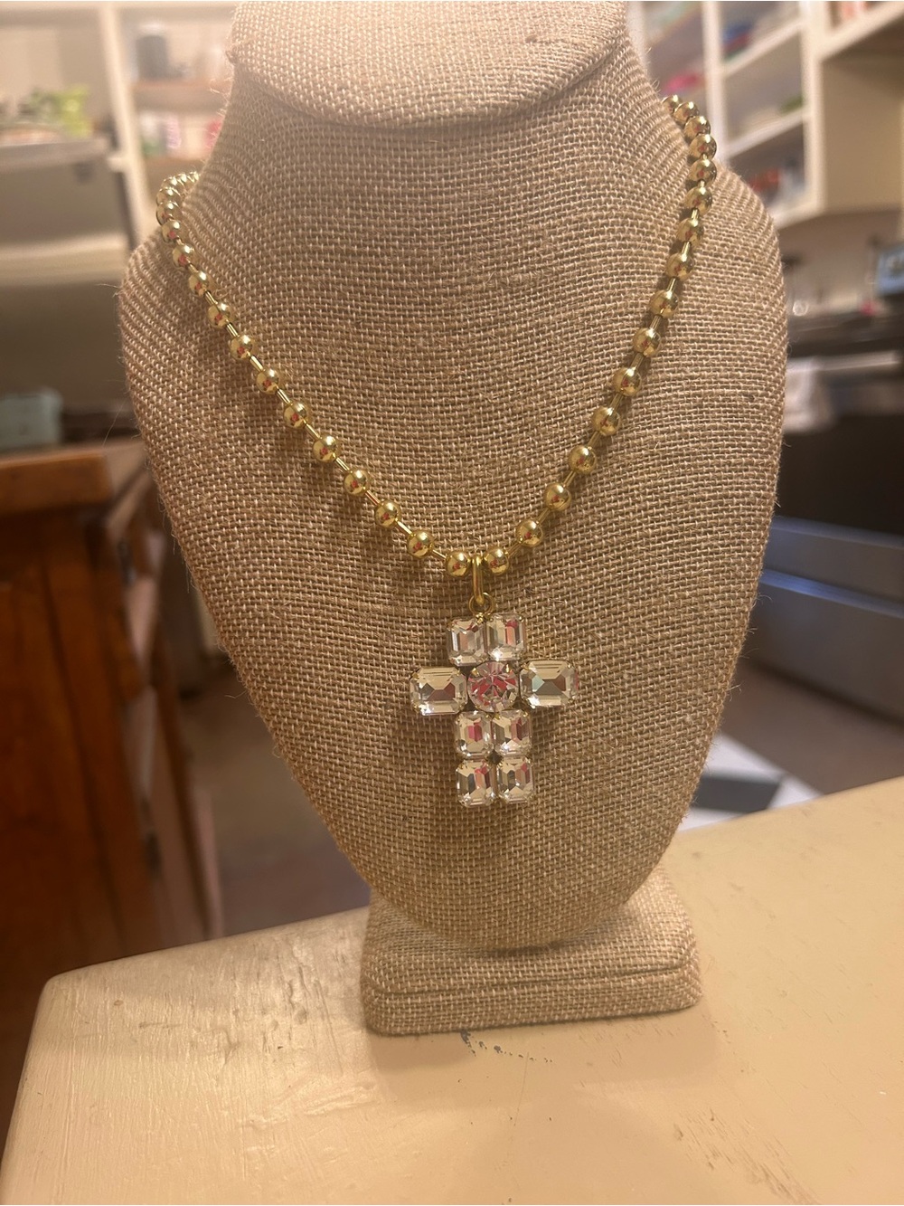 Yochi Gold Necklace with Clear Crystal Cross Pendant